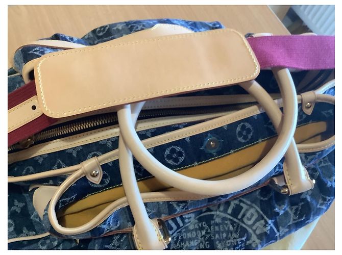 Louis Vuitton Keepall Bandouliere 50 Monogram Denim Blu Beige - vista 4