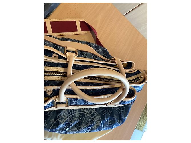 Louis Vuitton Keepall Bandouliere 50 Monogram Denim Blu Beige - vista 5
