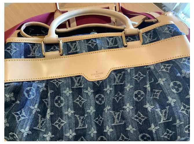 Louis Vuitton Keepall Bandouliere 50 Monogram Denim Blu Beige - vista 6