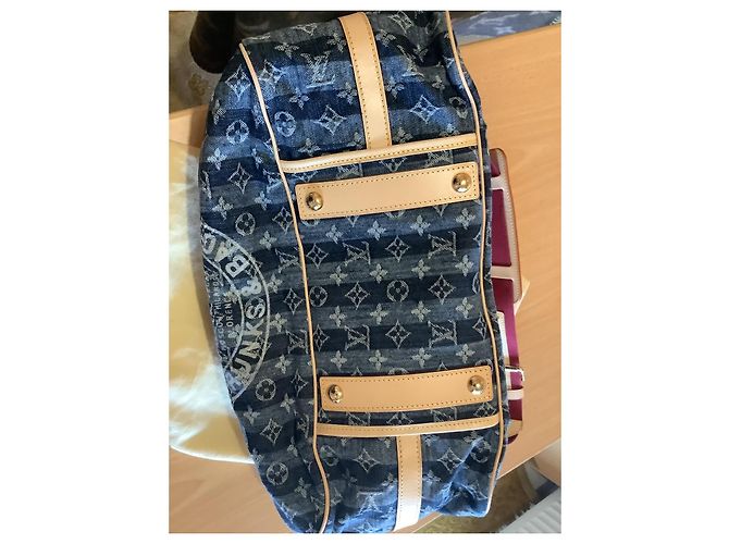 Louis Vuitton Keepall Bandouliere 50 Monogram Denim Blu Beige - vista 7