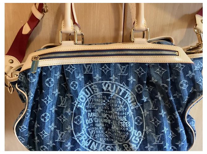 Louis Vuitton Keepall Bandouliere 50 Monogram Denim Blu Beige - vista 9