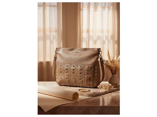 Miu Miu Studded and Grommet Hobo Bag in Brown Grained Leather - view 18