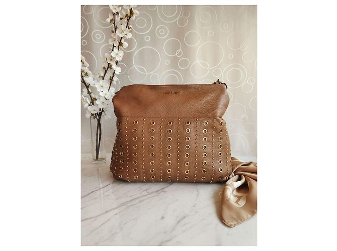 Miu Miu Studded and Grommet Hobo Bag in Brown Grained Leather - view 20