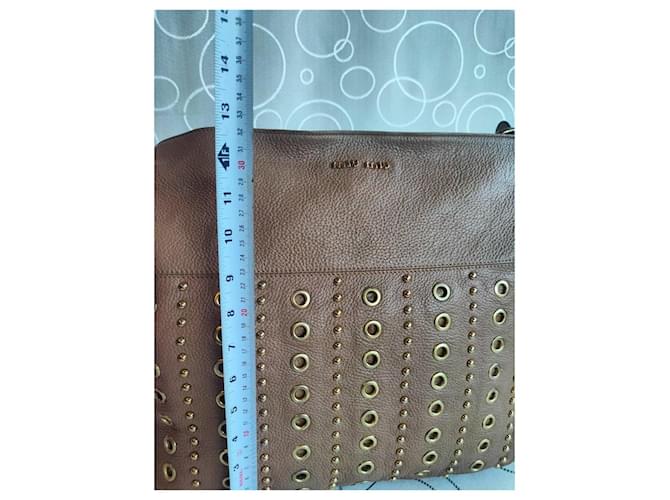 Miu Miu Studded and Grommet Hobo Bag in Brown Grained Leather - view 4