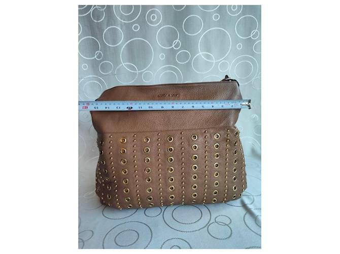 Miu Miu Studded and Grommet Hobo Bag in Brown Grained Leather - view 5