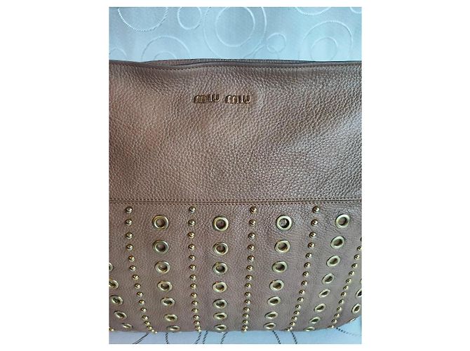 Miu Miu Studded and Grommet Hobo Bag in Brown Grained Leather - view 7