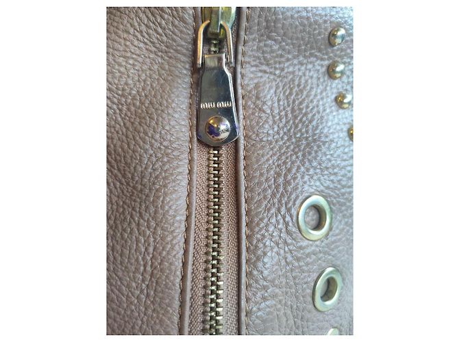 Miu Miu Studded and Grommet Hobo Bag in Brown Grained Leather - view 8