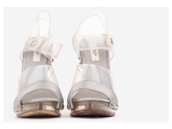Sandali con plateau Prada SS10 in PVC trasparente Lucite tacco stripper Argento - vista 2