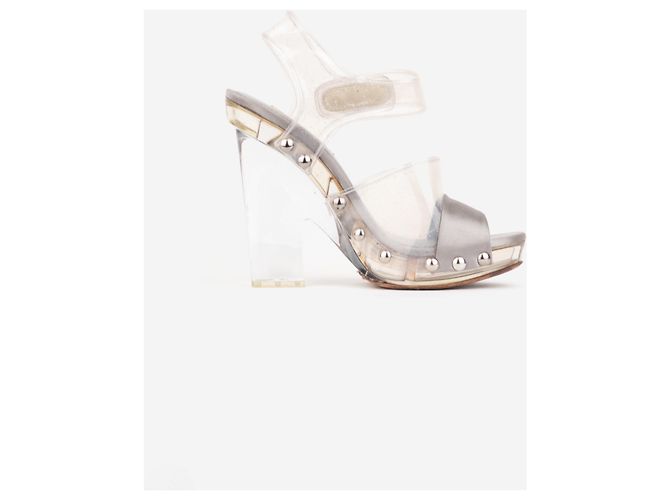 Sandali con plateau Prada SS10 in PVC trasparente Lucite tacco stripper Argento - vista 4