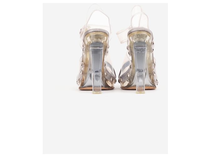 Sandali con plateau Prada SS10 in PVC trasparente Lucite tacco stripper Argento - vista 6
