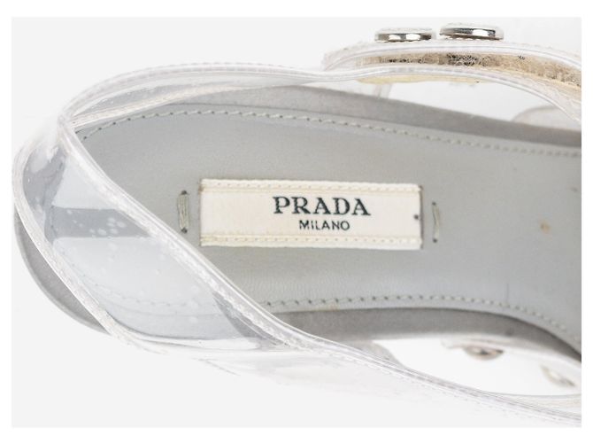 Sandali con plateau Prada SS10 in PVC trasparente Lucite tacco stripper Argento - vista 7