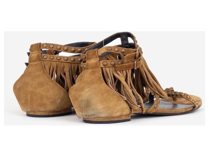 Sandali gladiatore con frange e borchie in scamosciato Saint Laurent anni 2010 Marrone - vista 2