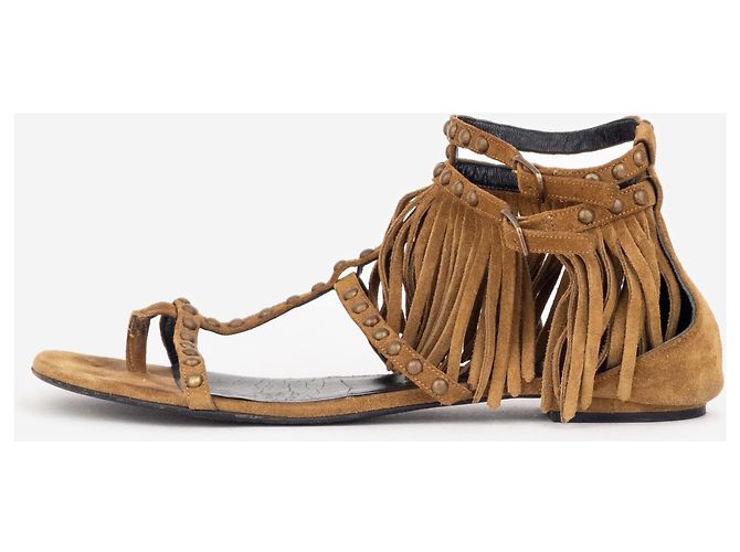 Sandali gladiatore con frange e borchie in scamosciato Saint Laurent anni 2010 Marrone - vista 3
