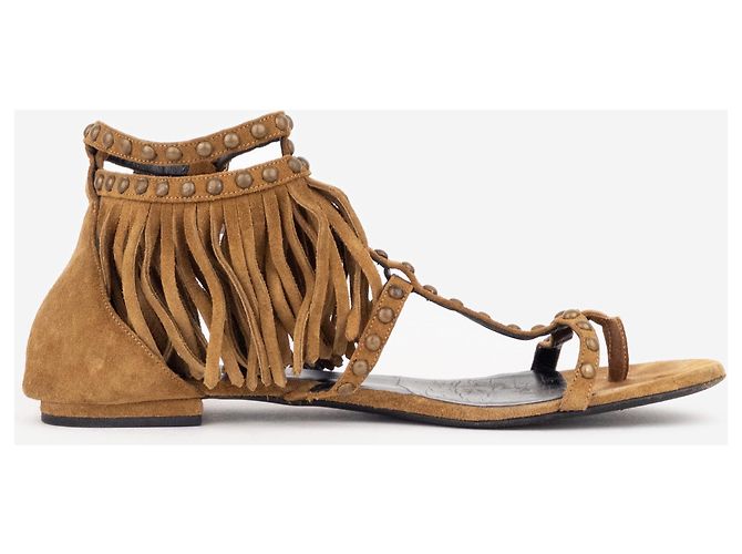 Sandali gladiatore con frange e borchie in scamosciato Saint Laurent anni 2010 Marrone - vista 4