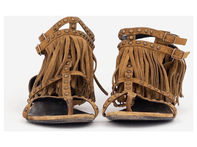 Sandali gladiatore con frange e borchie in scamosciato Saint Laurent anni 2010 Marrone - vista 5