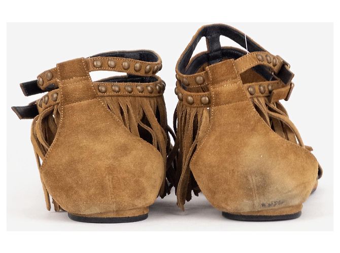 Sandali gladiatore con frange e borchie in scamosciato Saint Laurent anni 2010 Marrone - vista 6