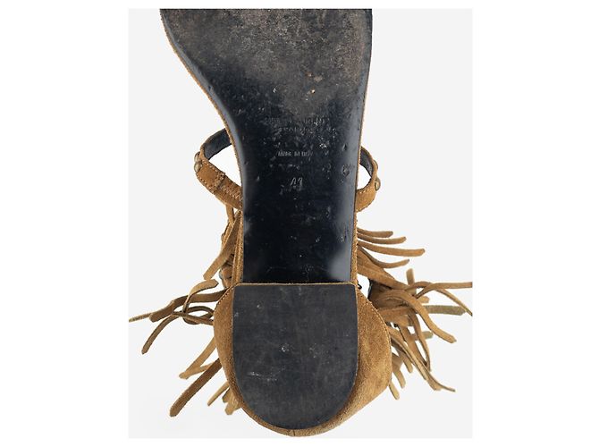 Sandali gladiatore con frange e borchie in scamosciato Saint Laurent anni 2010 Marrone - vista 7
