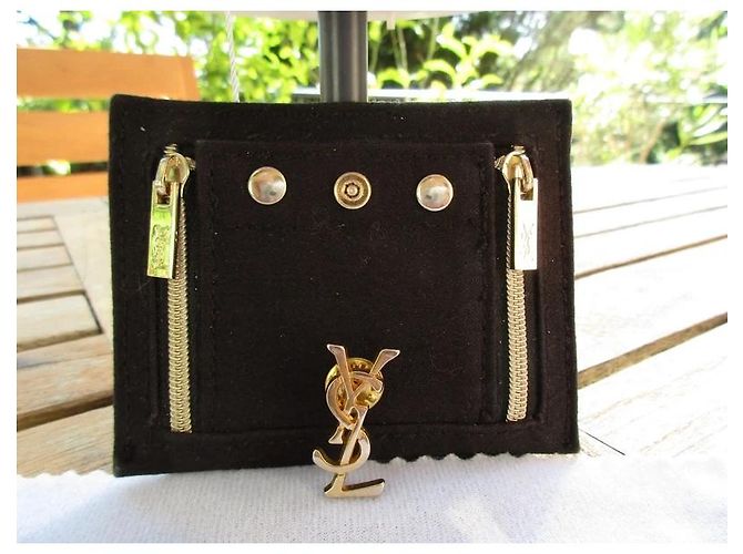 Yves Saint Laurent YSL Cassandre Gold Brosche Schwarz Gold hardware - Ansicht 2