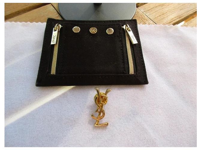 Yves Saint Laurent YSL Cassandre Gold Brosche Schwarz Gold hardware - Ansicht 5