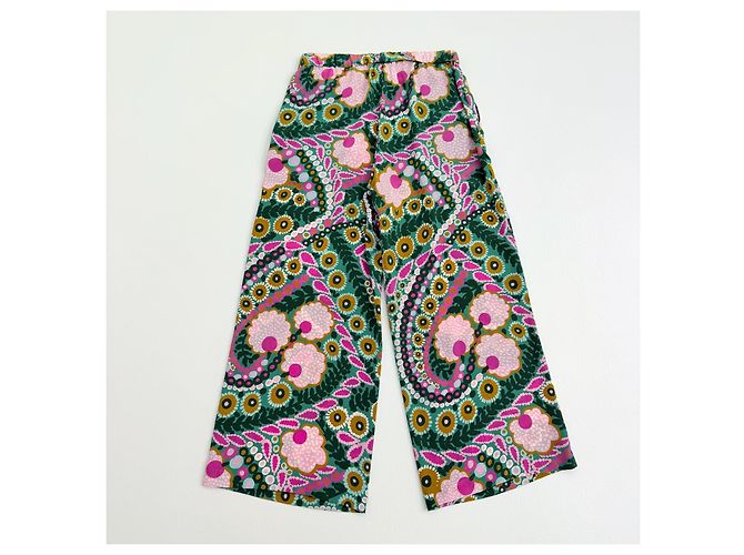 Weekend Max Mara Seidenhose Wide-Leg Abstraktes Blumenmuster Pink Weiß Grün Gelb - Ansicht 3