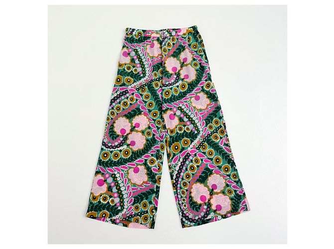 Weekend Max Mara Seidenhose Wide-Leg Abstraktes Blumenmuster Pink Weiß Grün Gelb - Ansicht 4