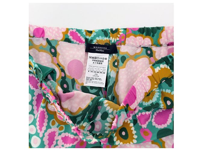 Weekend Max Mara Seidenhose Wide-Leg Abstraktes Blumenmuster Pink Weiß Grün Gelb - Ansicht 5