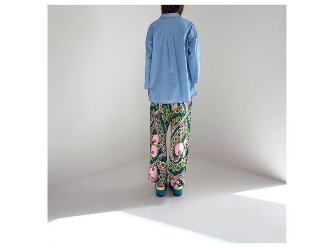 Weekend Max Mara Seidenhose Wide-Leg Abstraktes Blumenmuster Pink Weiß Grün Gelb - Ansicht 7