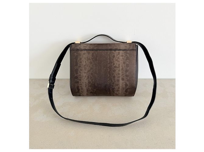 Givenchy Pandora Box Piccola Borsa a Tracolla in Pelle di Lucertola Marrone - vista 13