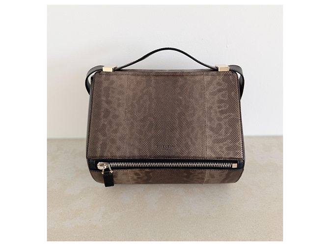Givenchy Pandora Box Piccola Borsa a Tracolla in Pelle di Lucertola Marrone - vista 16