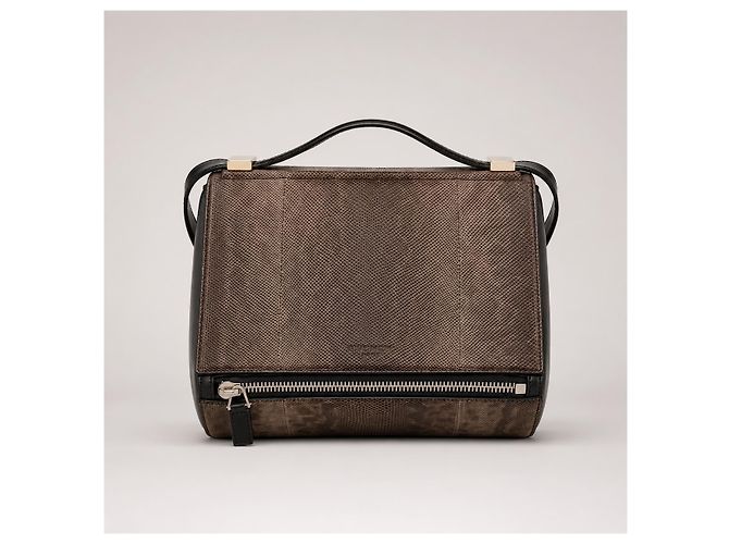 Givenchy Pandora Box Piccola Borsa a Tracolla in Pelle di Lucertola Marrone - vista 17