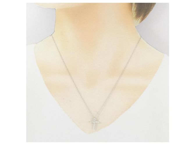 Autre Marque Collana a Croce con Diamanti Pt900 Pt850 Argento - vista 6