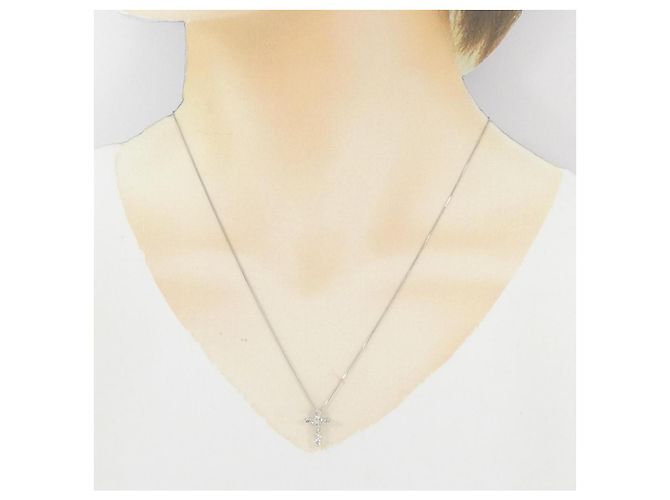 Autre Marque Collana Croce con Diamanti Pt900/Pt850 Argento - vista 6