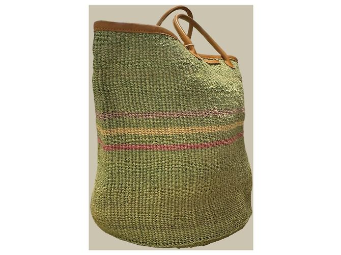 Autre Marque The Basket Room Borsa Tote in Sisal Verde Rosa Giallo Marrone chiaro - vista 3