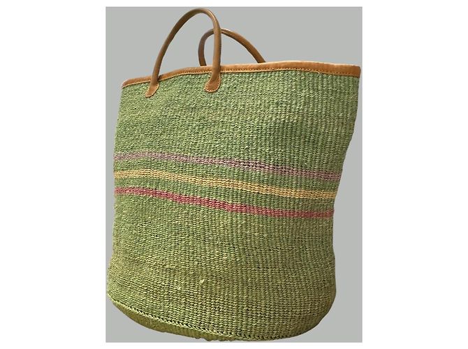 Autre Marque The Basket Room Borsa Tote in Sisal Verde Rosa Giallo Marrone chiaro - vista 4