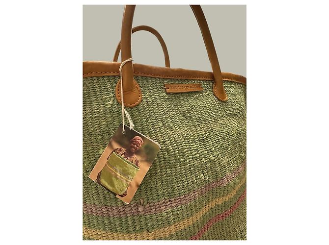 Autre Marque The Basket Room Borsa Tote in Sisal Verde Rosa Giallo Marrone chiaro - vista 5