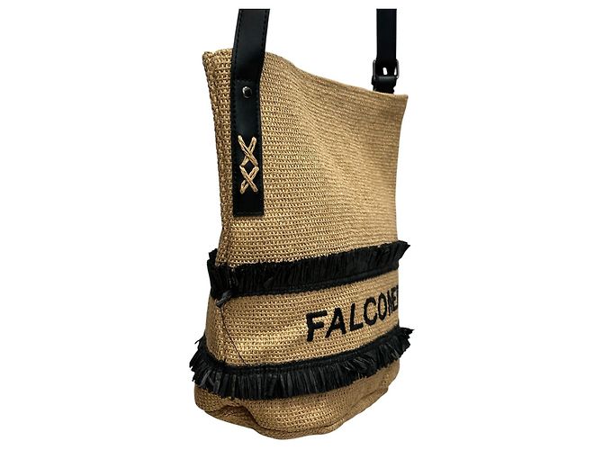 Autre Marque Falconeri Stroh-Tote-Bag mit schwarzem Besatz Beige - Ansicht 2