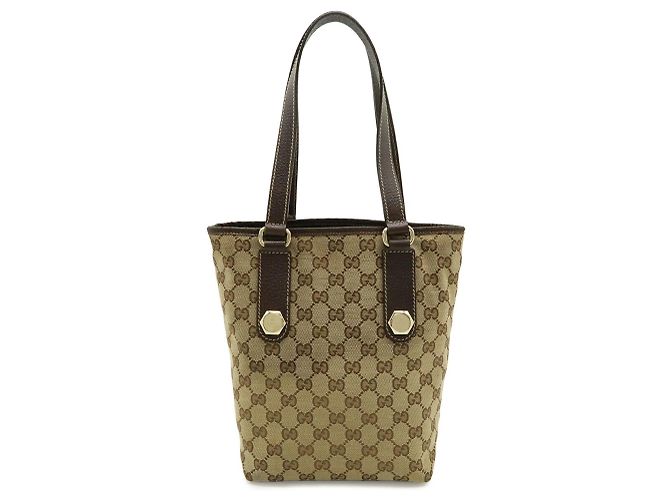 Borsa Tote Gucci GG Canvas Beige Cachi Marrone scuro - vista 2