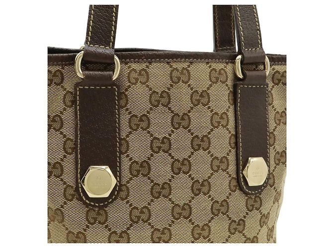 Borsa Tote Gucci GG Canvas Beige Cachi Marrone scuro - vista 8