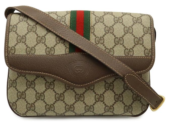 Gucci Old Gucci GG Plus Sherry Line Schultertasche Braun Weiß Rot Beige Grün - Ansicht 2