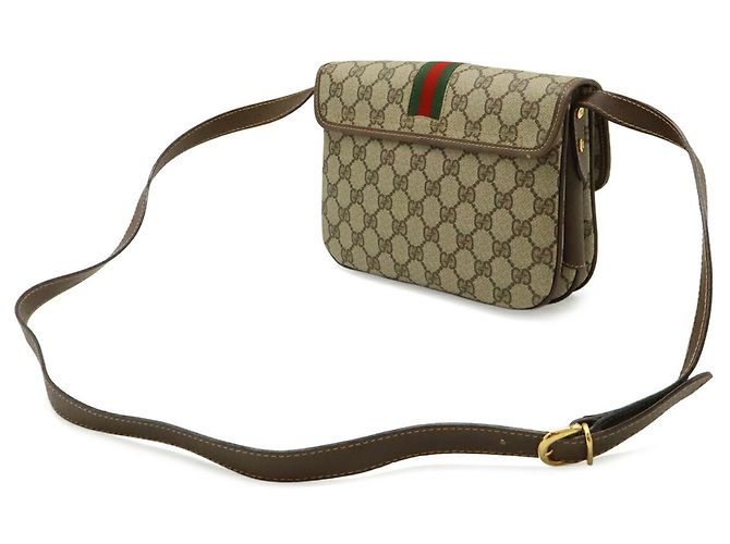 Gucci Old Gucci GG Plus Sherry Line Schultertasche Braun Weiß Rot Beige Grün - Ansicht 3