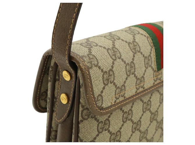 Gucci Old Gucci GG Plus Sherry Line Schultertasche Braun Weiß Rot Beige Grün - Ansicht 5