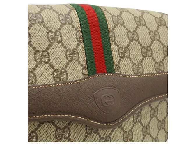 Gucci Old Gucci GG Plus Sherry Line Schultertasche Braun Weiß Rot Beige Grün - Ansicht 9