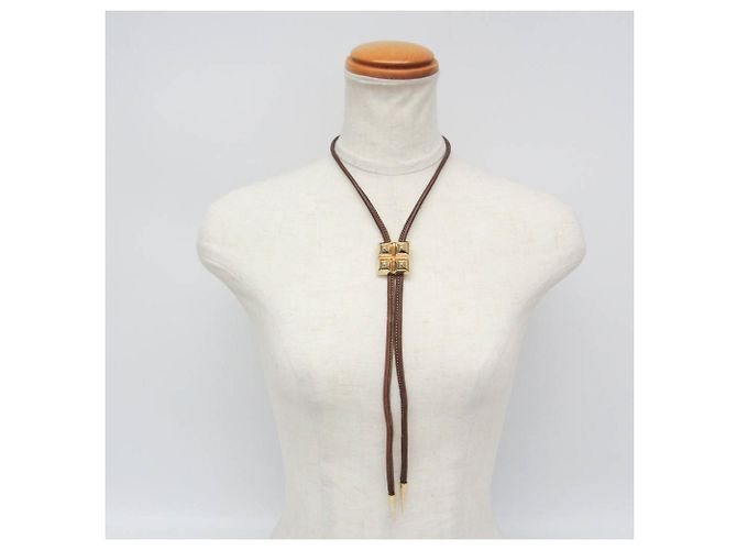 Hermès Gravata Bolo Hermes Medor Marrom Dourado - vista 13