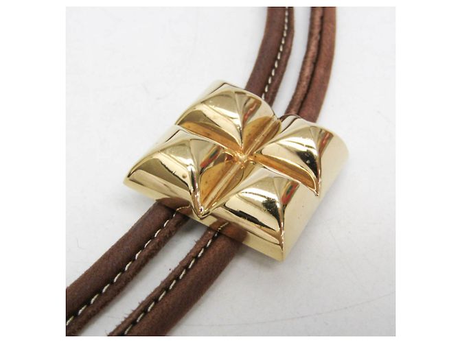 Hermès Gravata Bolo Hermes Medor Marrom Dourado - vista 3