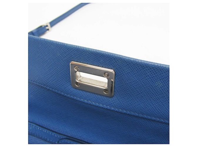 Portafoglio a tracolla/catena Prada Saffiano BT1020 Blu - vista 17