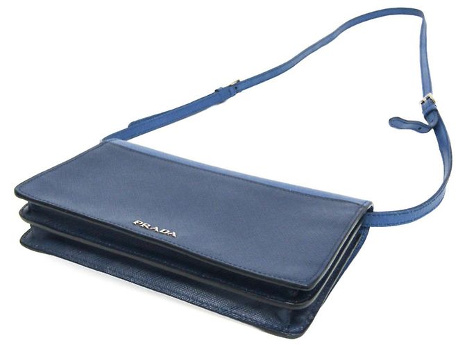 Portafoglio a tracolla/catena Prada Saffiano BT1020 Blu - vista 2
