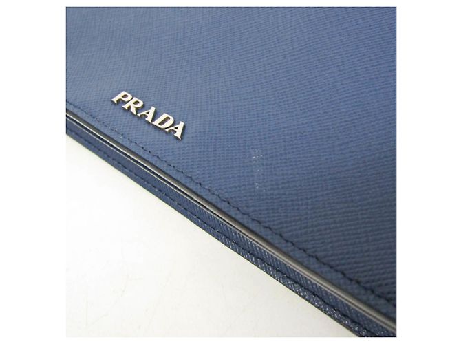 Portafoglio a tracolla/catena Prada Saffiano BT1020 Blu - vista 7