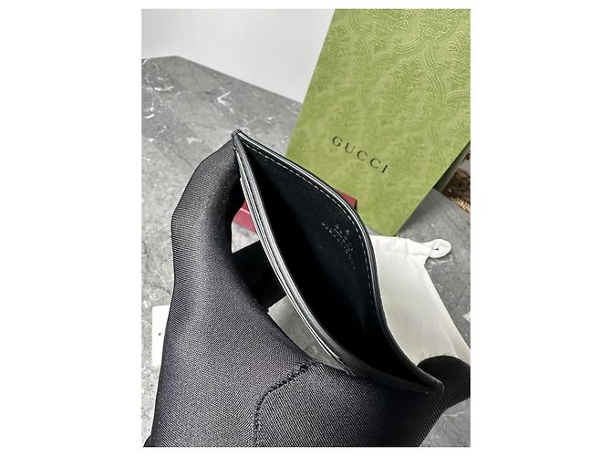Gucci Piuma Jumbo GG Leder Kartenetui Schwarz Graphite Grau - Ansicht 10