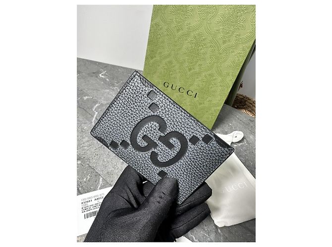 Gucci Piuma Jumbo GG Leder Kartenetui Schwarz Graphite Grau - Ansicht 11