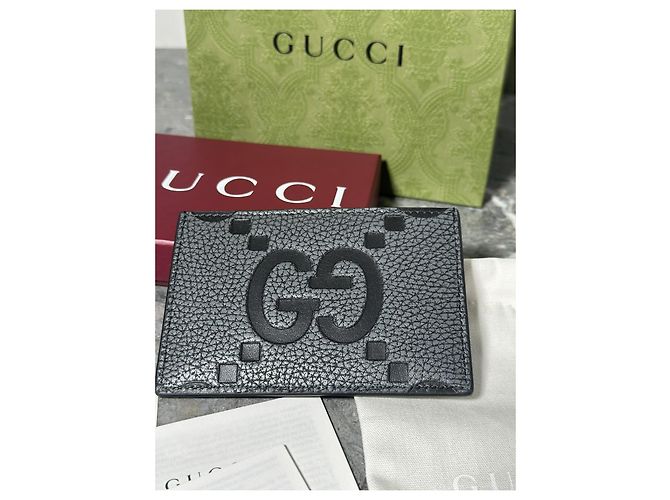 Gucci Piuma Jumbo GG Leder Kartenetui Schwarz Graphite Grau - Ansicht 2
